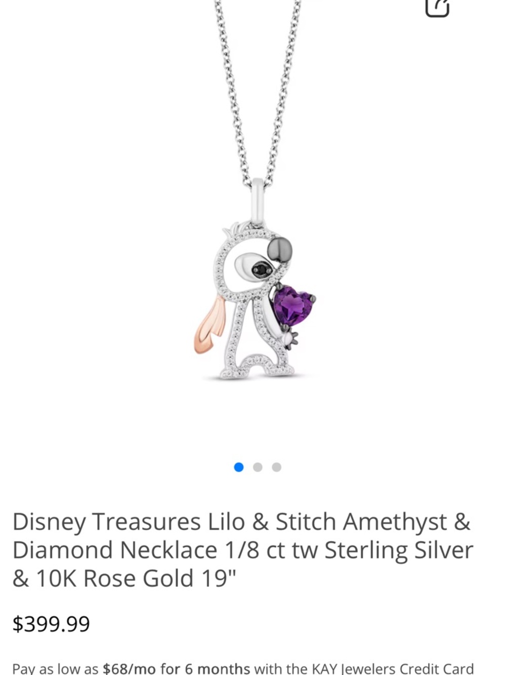 NIB Kay Jewelers Silver-Tone Stitch Pendant Necklace with Amethyst and Rose Gold - Picture 7 of 8